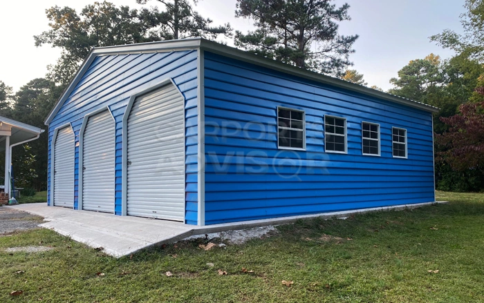 30’ x 30’ x 9’ Three Car Vertical Roof Metal Garage